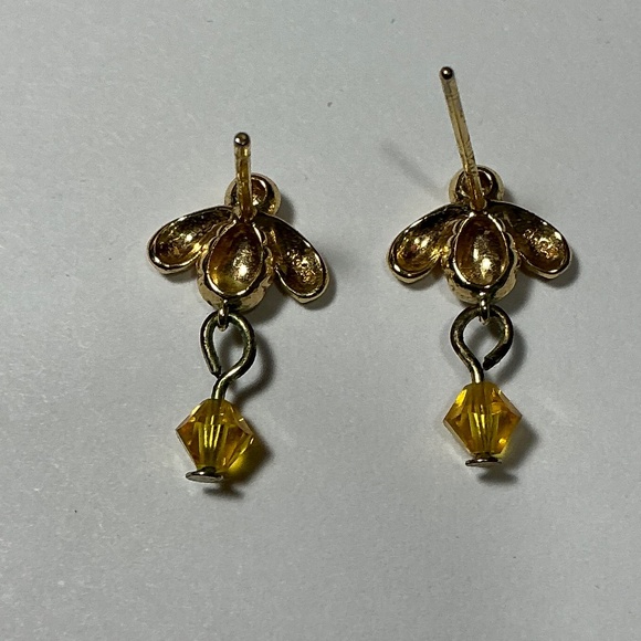 Sterling Silver Gold Tone Honey Bee 🐝 Drop Earrings W/ A Honey Colored Bead - Picture 4 of 7